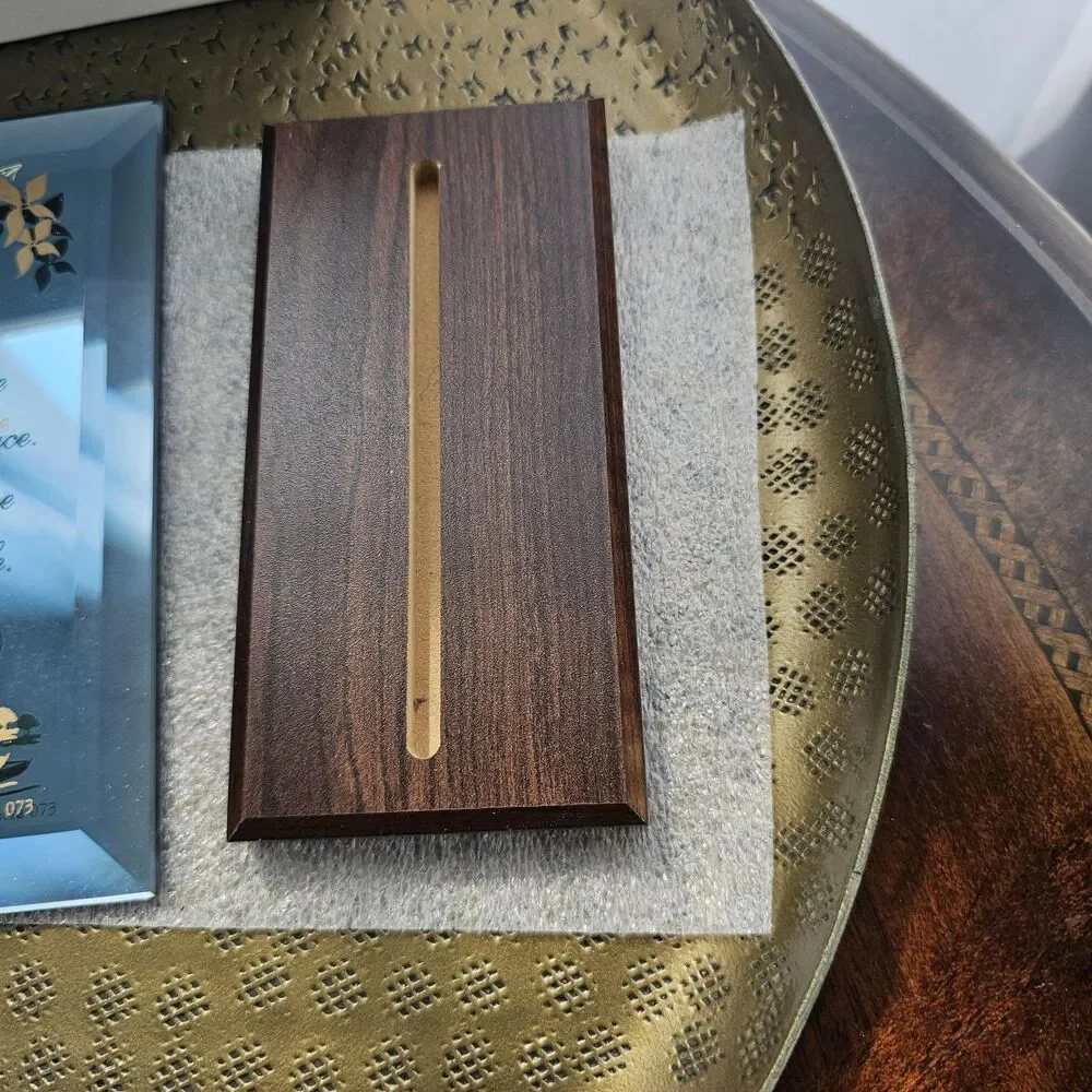 Vintage Glass Friendship Plaque with Wood Stand and Engravable Brass Plate